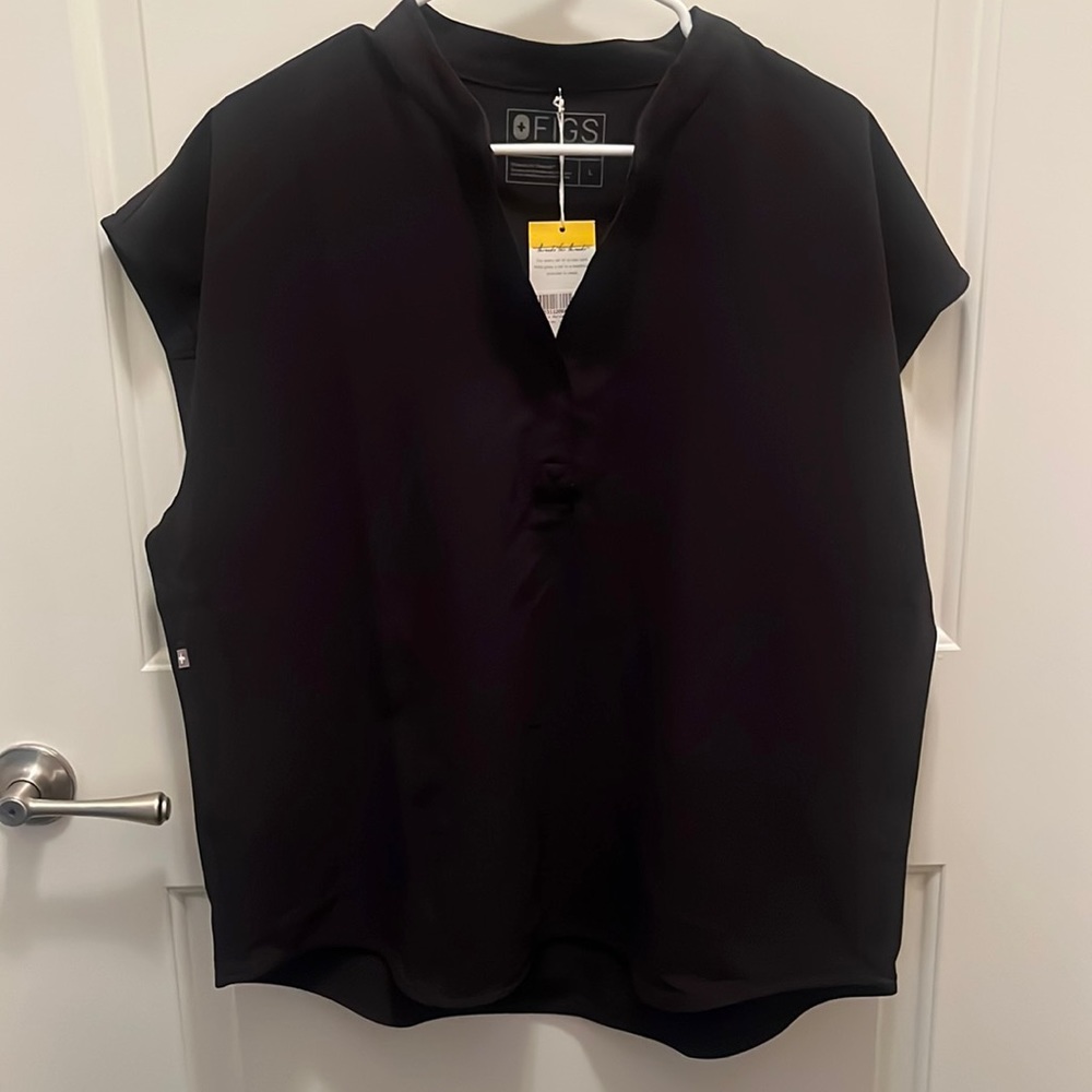 Figs Rafaela Madarin Collar Scrub Top - Large - Black